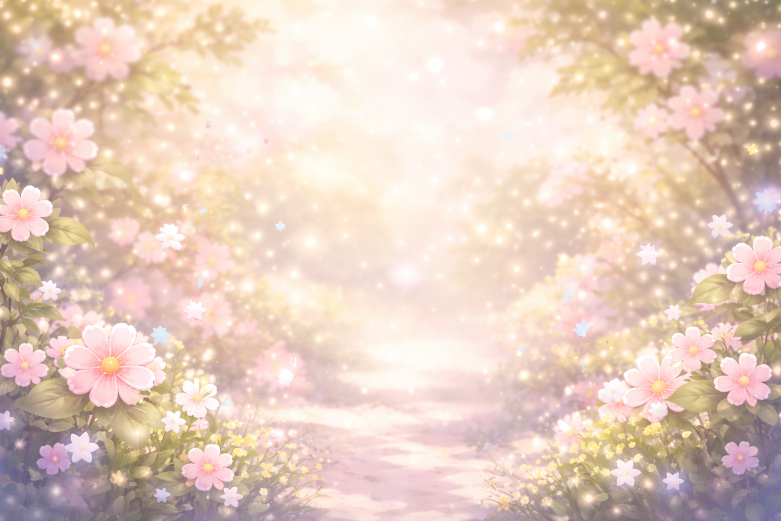 花と光に包まれたやわらかな背景